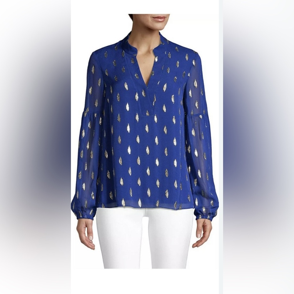 Lilly Pulitzer Lapis Lazuli Blue, gold and silver metallic Women's Top. Size XL